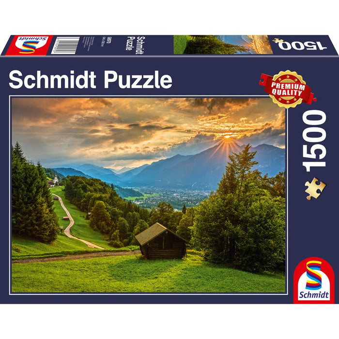 Schmidt Puzzle 1500pc - Sunset Over the Mountain Village of Wamberg
